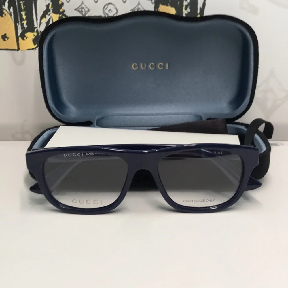 Gucci GG0768O 003 – Shiny Blue Rectangular Frame | 54-16-145 | New Authentic”